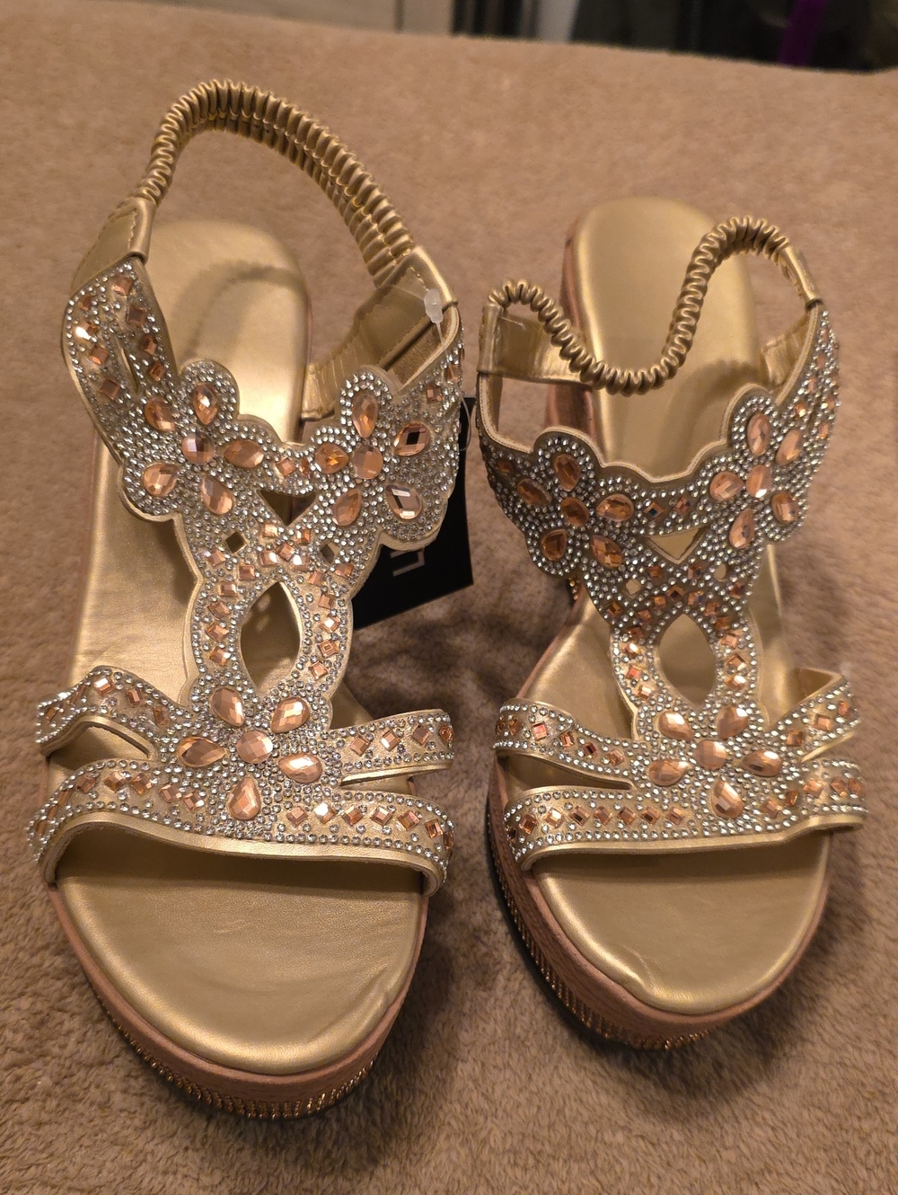 Gold Crystal Embellished Wedge Sandals for Women